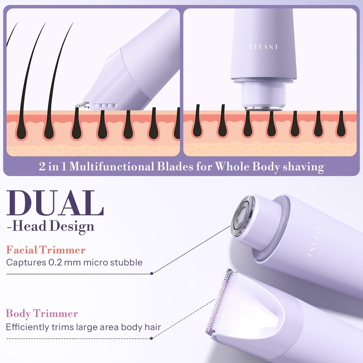 Flyant bikini trimmer with LED light close-up for precise grooming in low light.