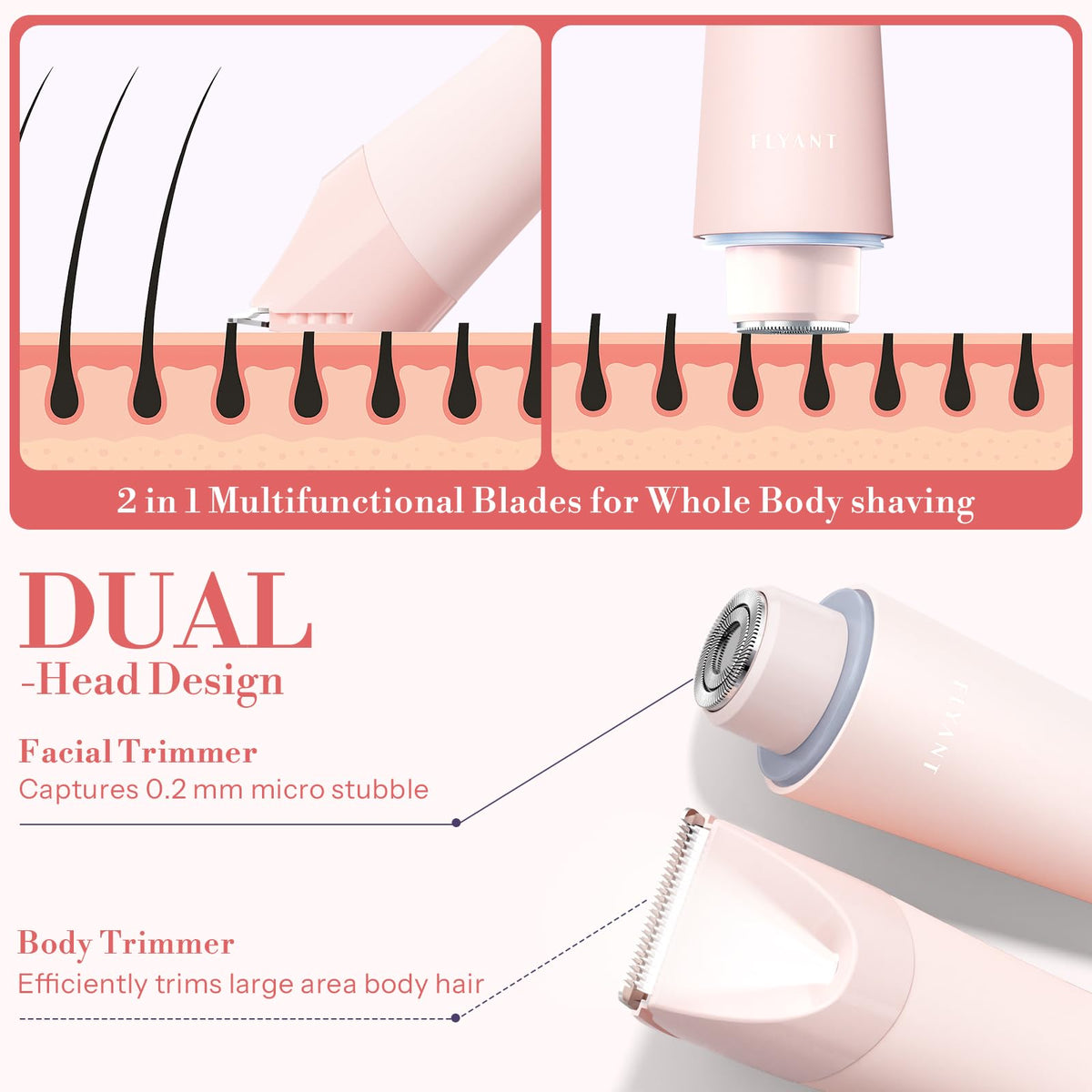 Flyant Bikini Trimmer with LED light highlighting edges for precise shave.