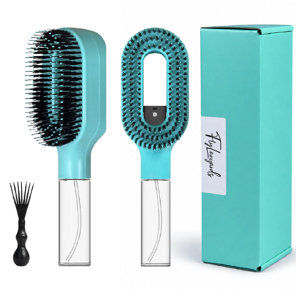 FlyLanyards 2-in-1 detangler brush with built-in mister for smooth brushing