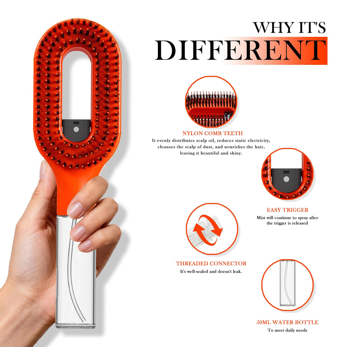FlyLanyards detangler brush mist dispense 50ml evenly for smoother detangling