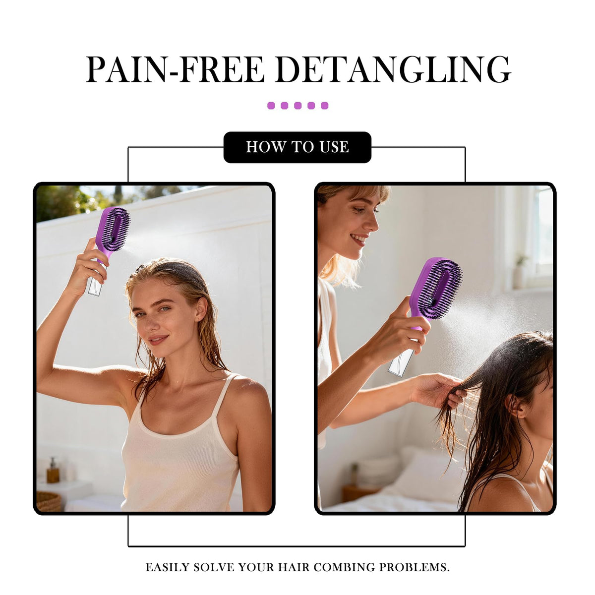 FlyLanyards built-in spray system keeps hair hydrated during detangling