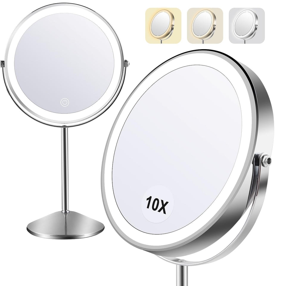 Flymiro lighted makeup mirror with 10x magnification for precise detail