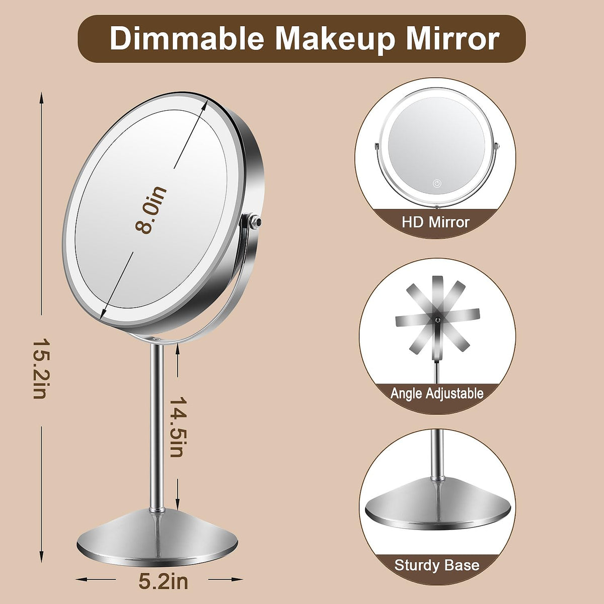 Flymiro rechargeable makeup mirror with 3000mAh battery