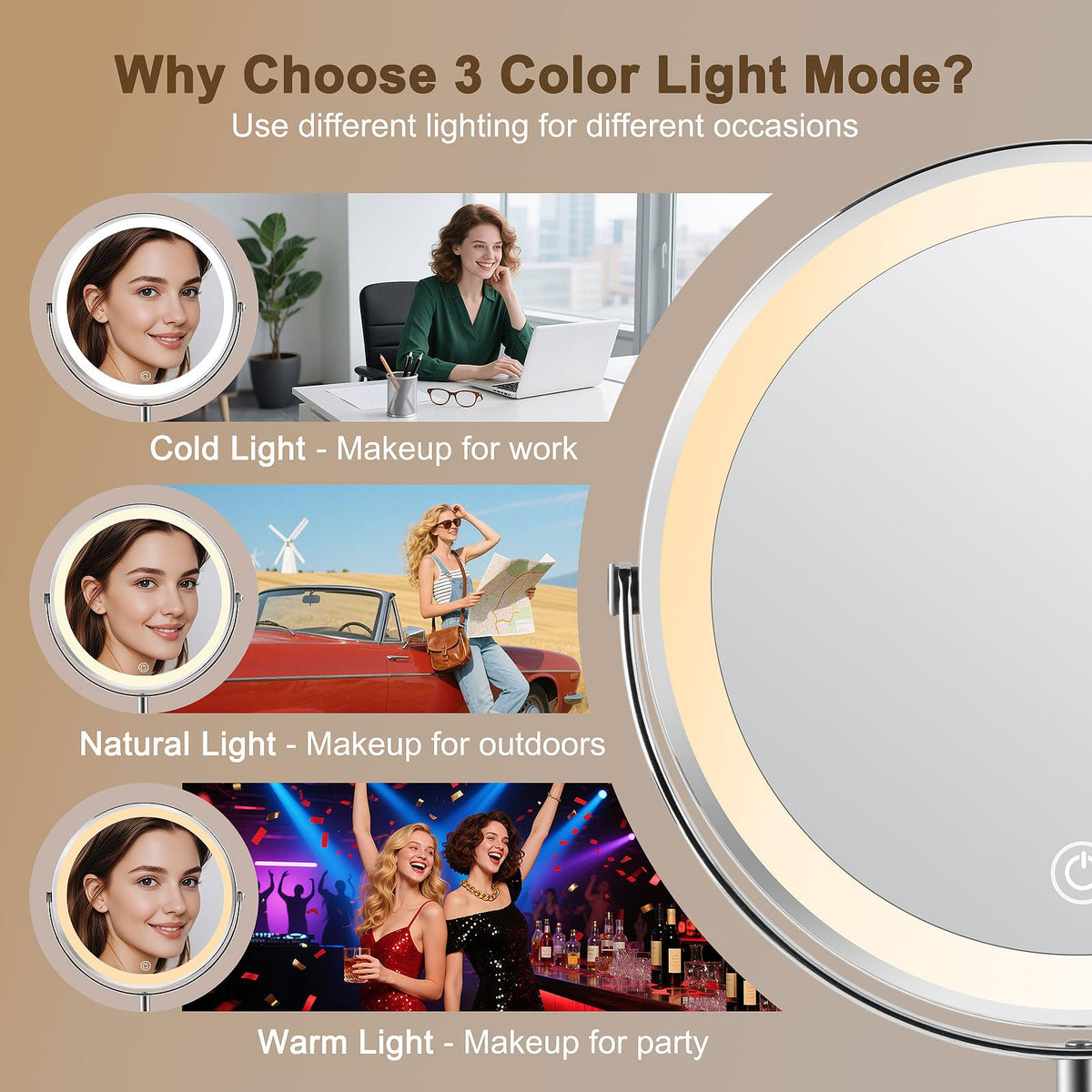 Flymiro mirror with stepless brightness for any setting