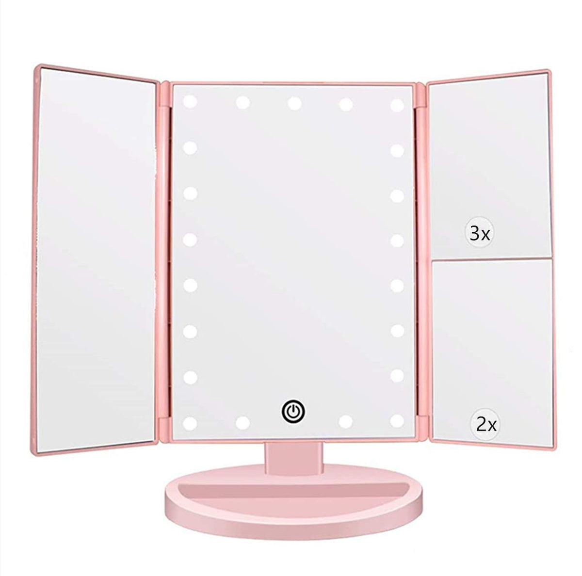Flymiro tri-fold lighted mirror center view at 1x magnification for true-to-life skin detail.