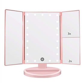 Flymiro tri-fold lighted mirror center view at 1x magnification for true-to-life skin detail.