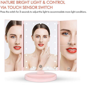 Flymiro tri-fold mirror right side 2x magnification for close-up makeup detail.