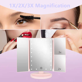 Flymiro tri-fold mirror right side magnification 3x for precise eyeliner and brow grooming.