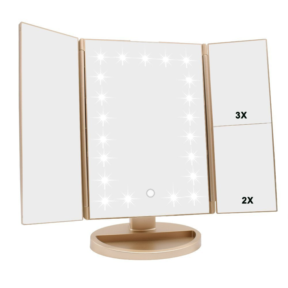 Flymiro Tri-fold lighted vanity mirror front view showing compact design