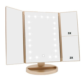 Flymiro Tri-fold lighted vanity mirror front view showing compact design