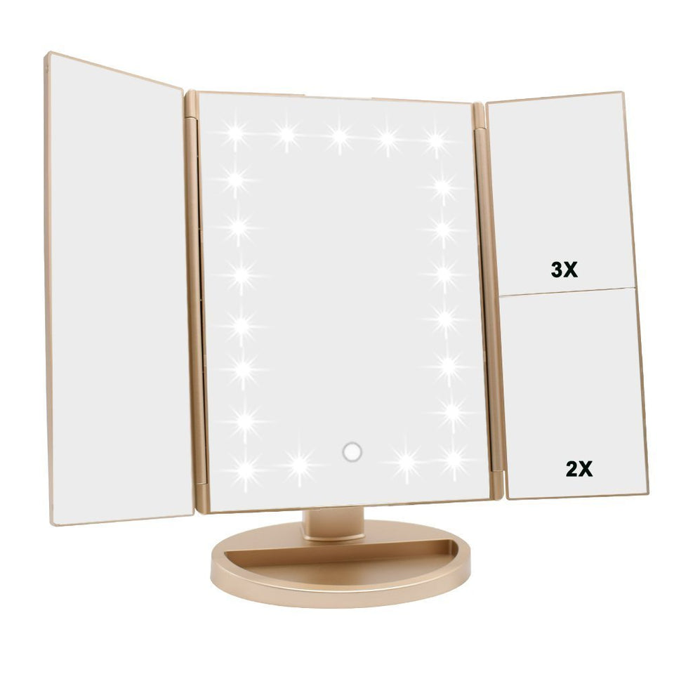 Flymiro Tri-fold lighted vanity mirror front view showing compact design