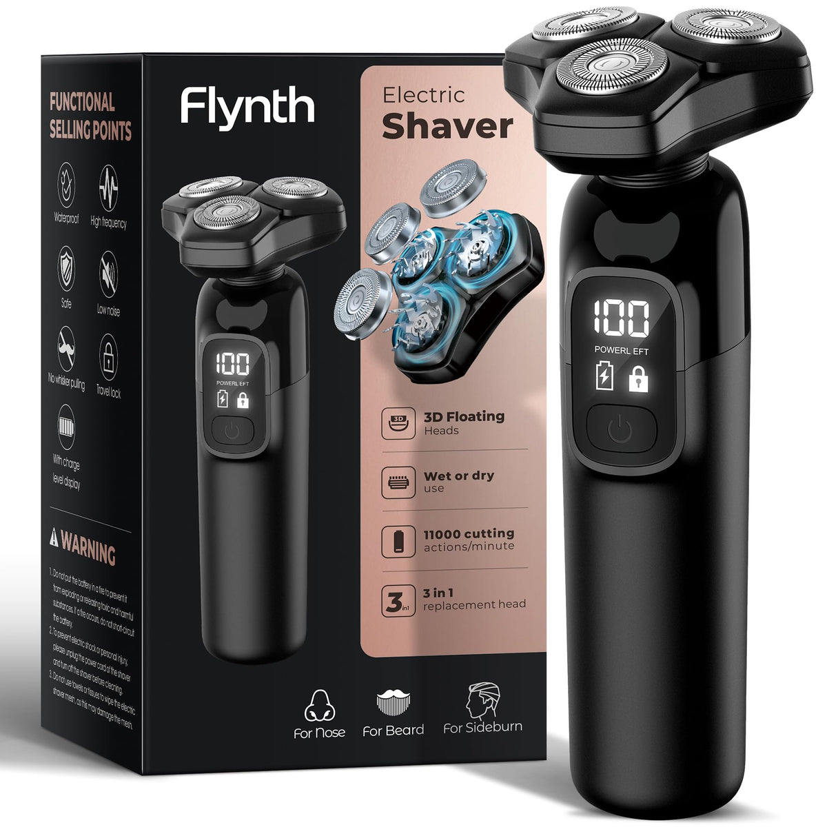 Flynth electric razor beard close-up for a clean, close shave.