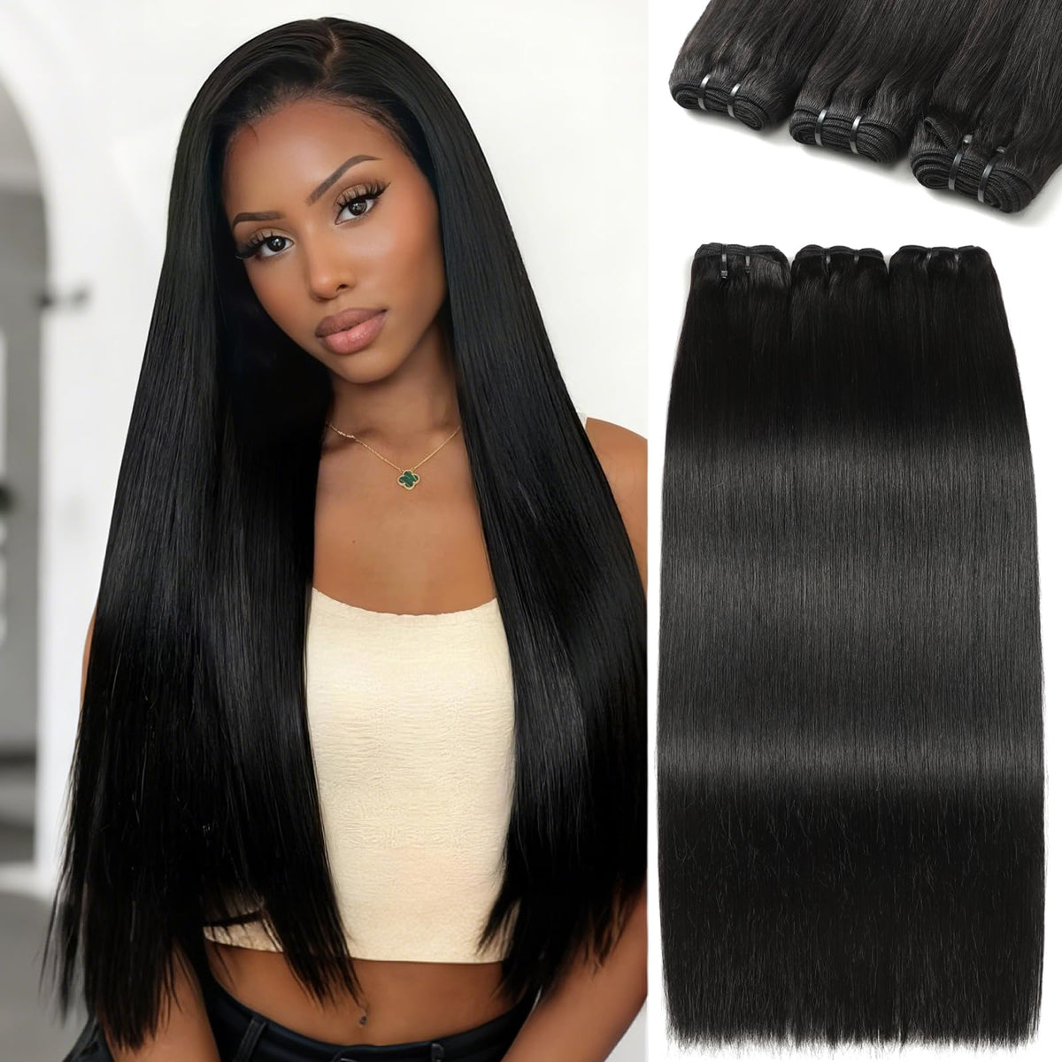 FMIDKOU Brazilian virgin hair bundles 16–20 inch straight texture for versatile styling.