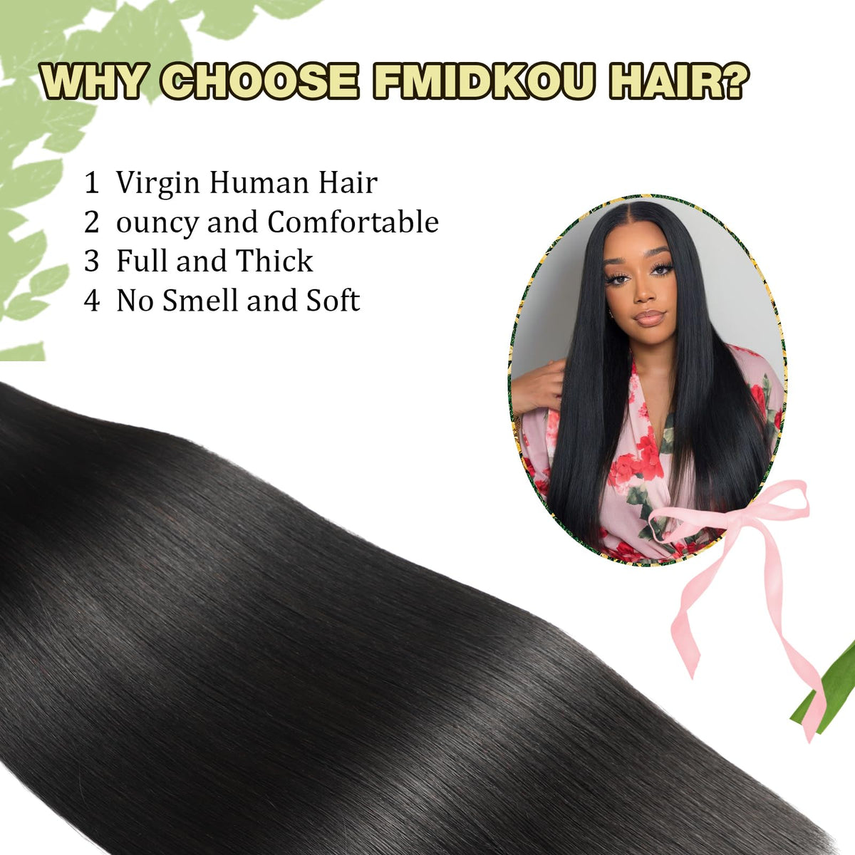 FMIDKOU straight bundles in natural color ideal for seamless blends.