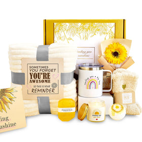 FndAsxa get well gift basket with sunflower blanket for post-surgery comfort