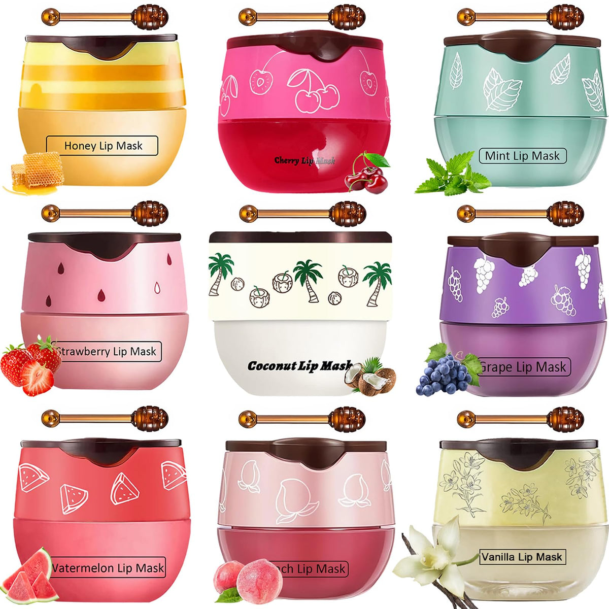FNOLECY Bee Lip Balm Honey Pot strawberry flavor nourishes lips with fruit scent.