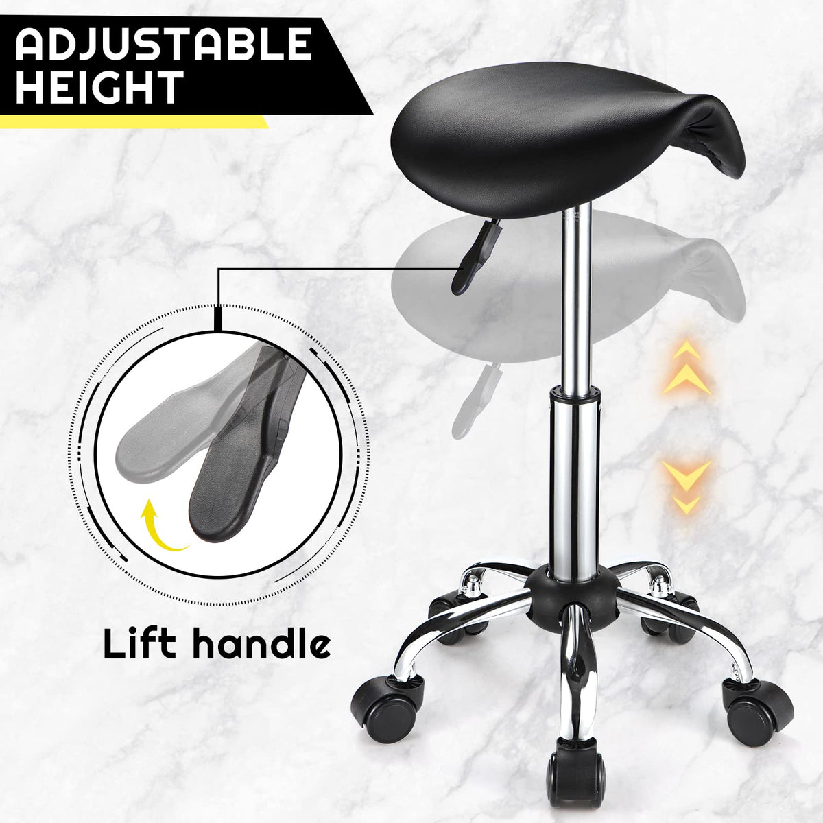 FNZIR Saddle Stool height adjustment lever enables personalized seating height.