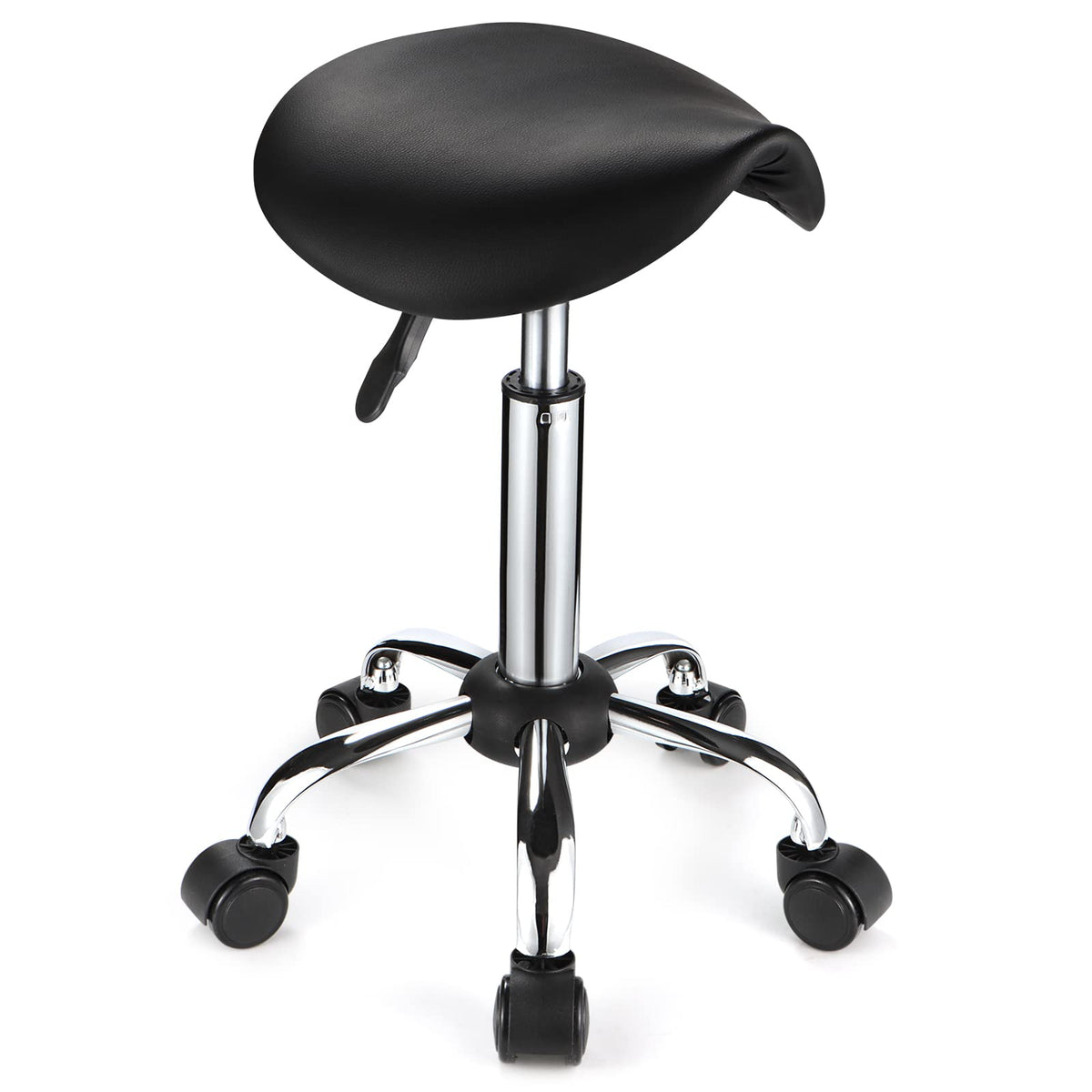 FNZIR Saddle Stool seat close-up showing thick padding for long sessions.