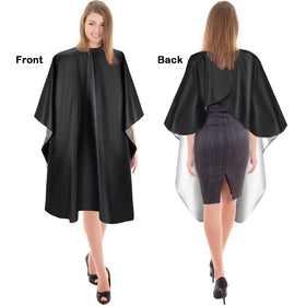 Foaincore hair stylist cape worn by client during a haircut, waterproof and protective.