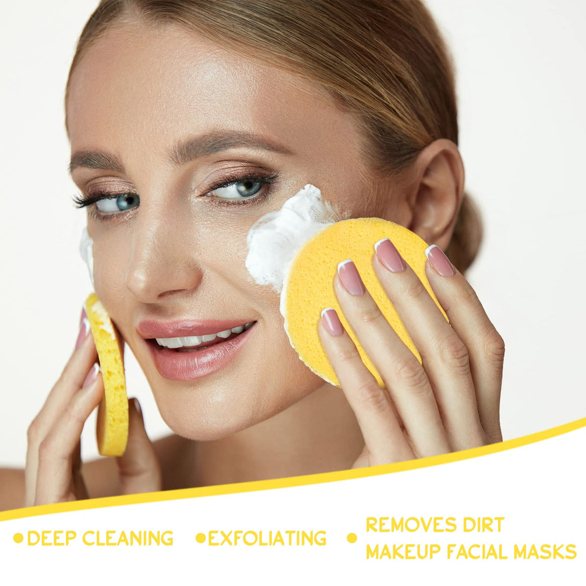 Foaincore multi-use face sponge for cleaning kitchenware and glassware after makeup removal.