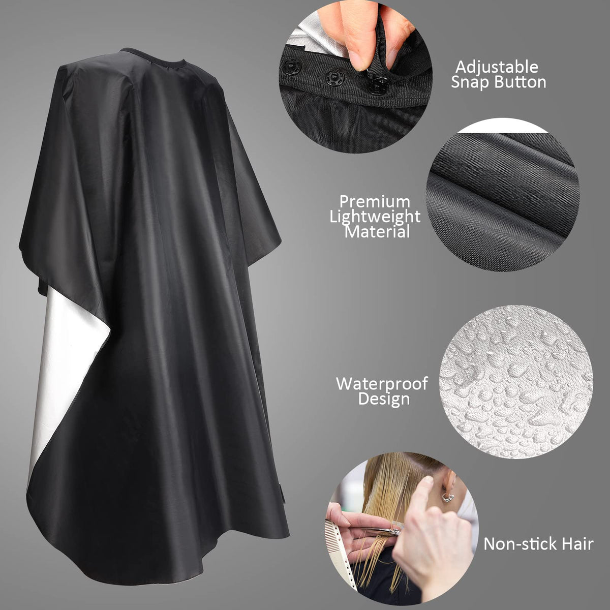 Foaincore professional cape worn by client during service, keeps clothes clean.