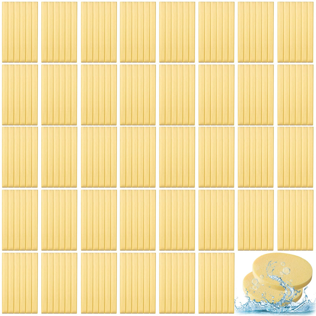 Foaincore yellow compressed round face sponge bulk pack for soft cleansing and makeup removal.