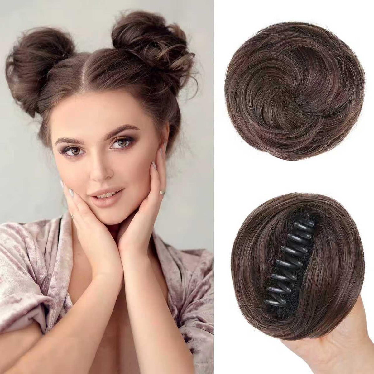 Foaoit Space Bun with drawstring clip for quick, natural blend.