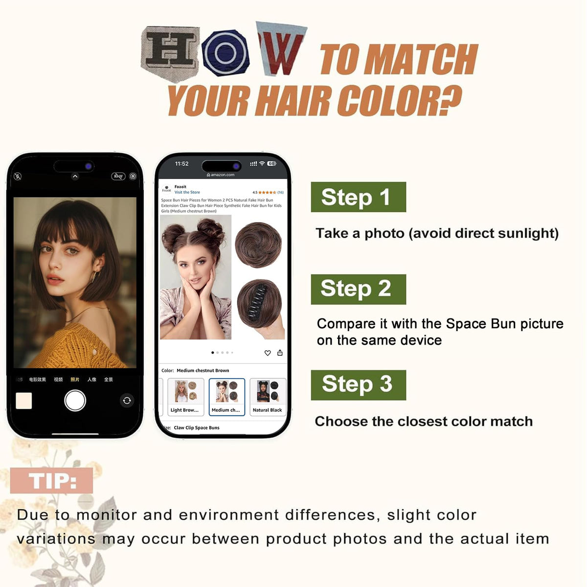 Foaoit Space Bun matches many hair shades in medium chestnut brown.