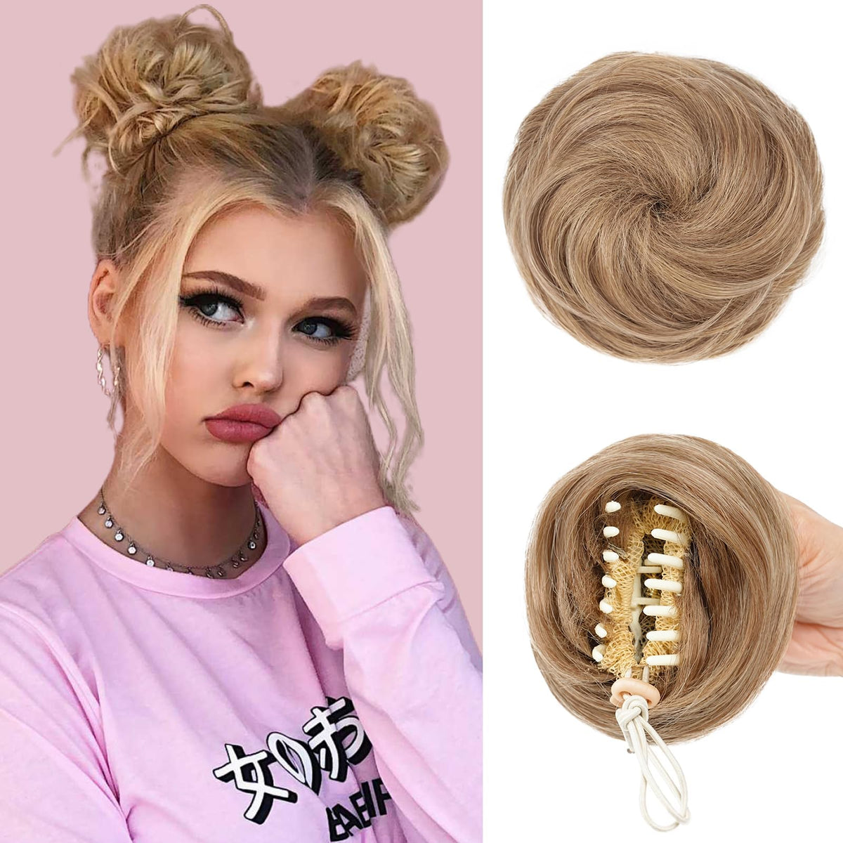Foaoit Space Buns clip-detail showing secure claw clip for quick updos.