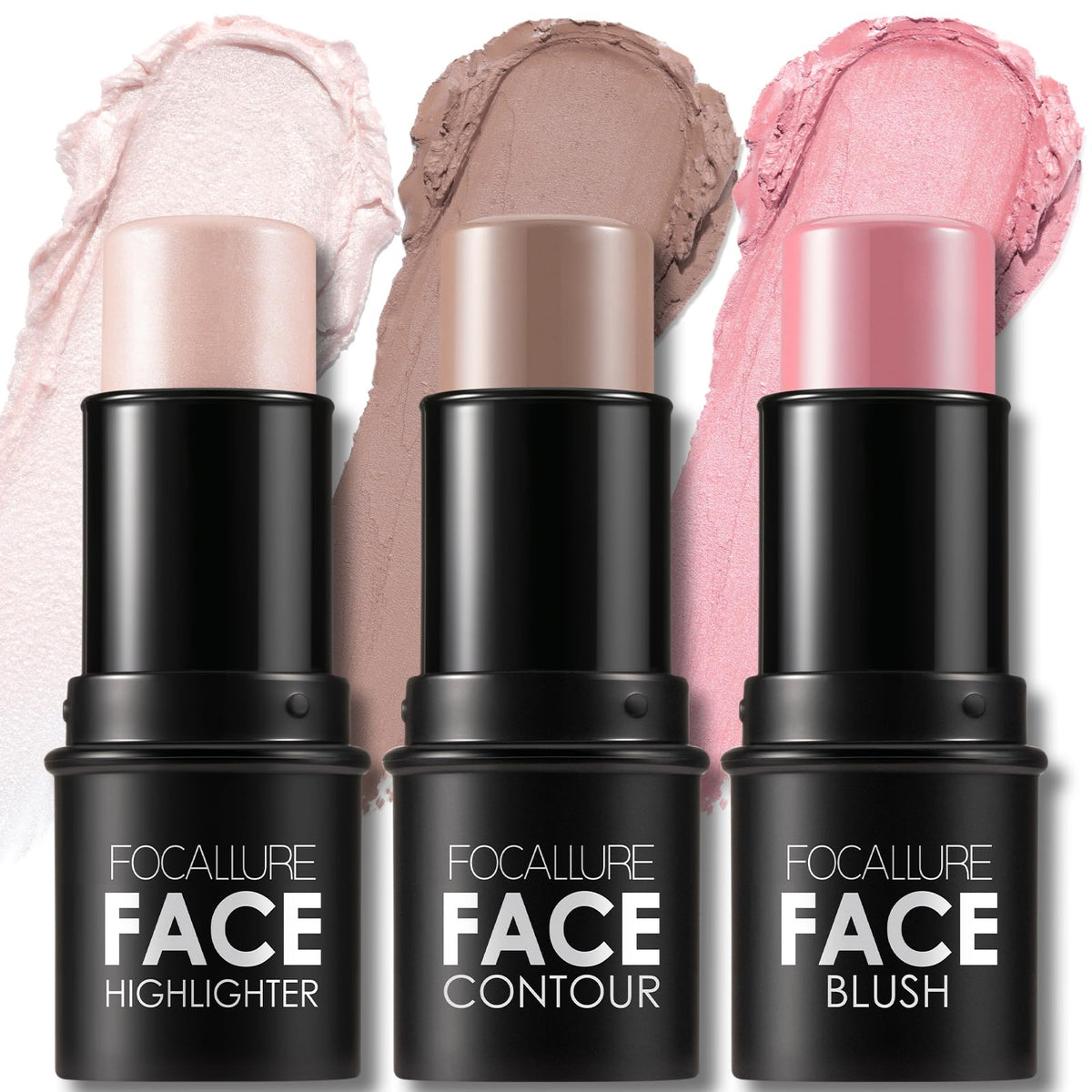 FOCALLURE 3 Pcs contour sticks image shows radiant everyday makeup look