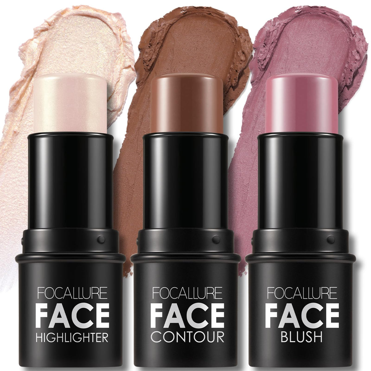 FOCALLURE 3pcs cream contour kit blush swatch for a natural flush