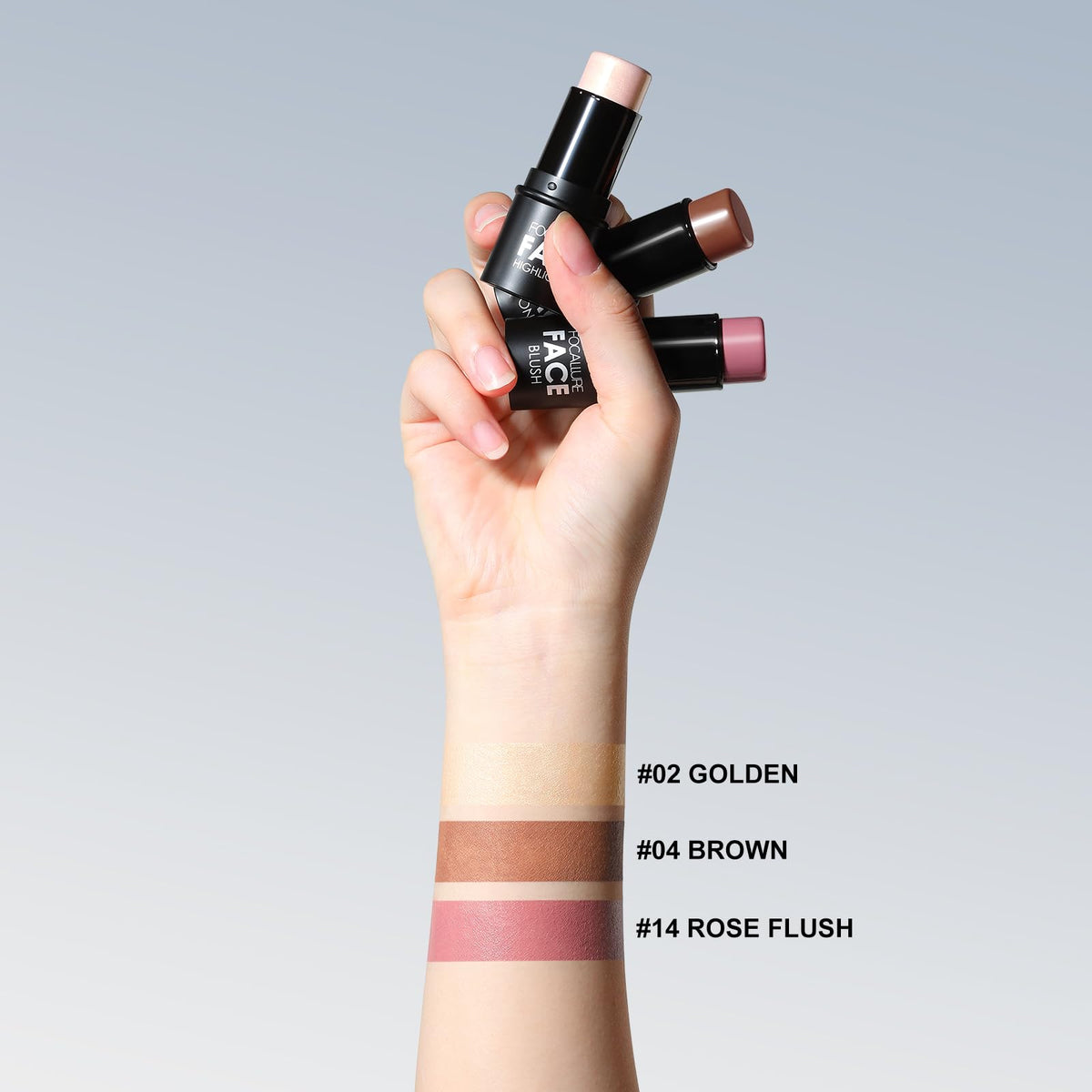 FOCALLURE 3pcs contour kit highlighter swatch for radiant glow