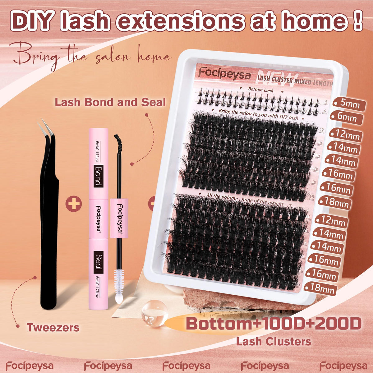 Focipeysa bond-and-seal kit for longer-lasting lash clusters