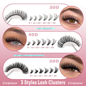 Focipeysa C-curl lash clusters reveal lifted eye appearance with comfortable wear.