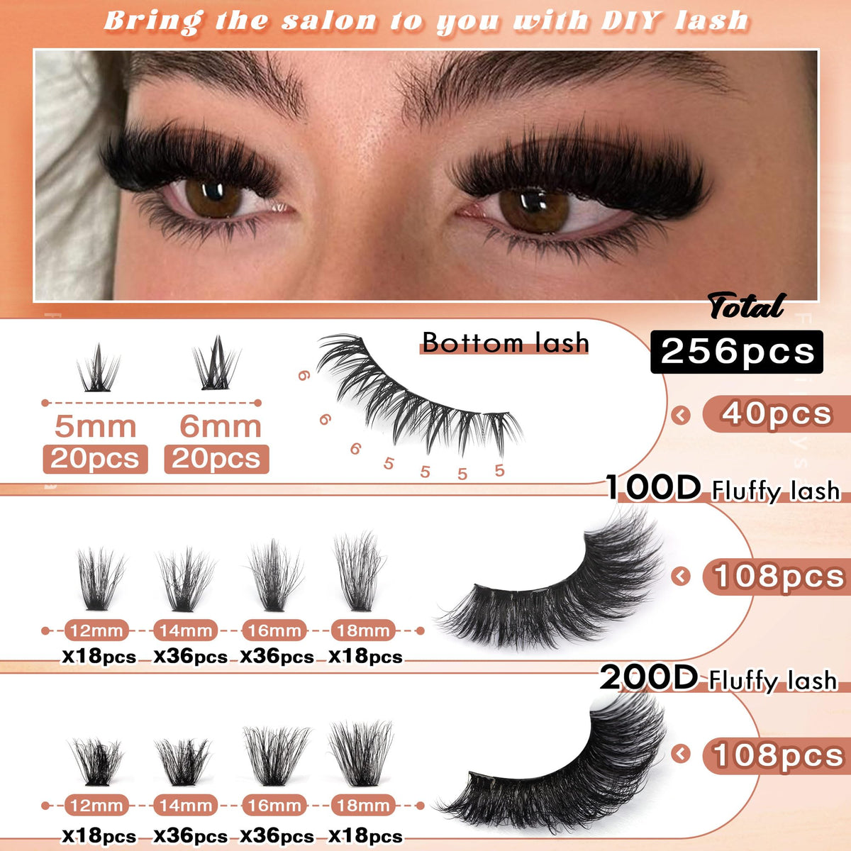 Focipeysa DIY lash application steps showing bond, apply, seal procedure