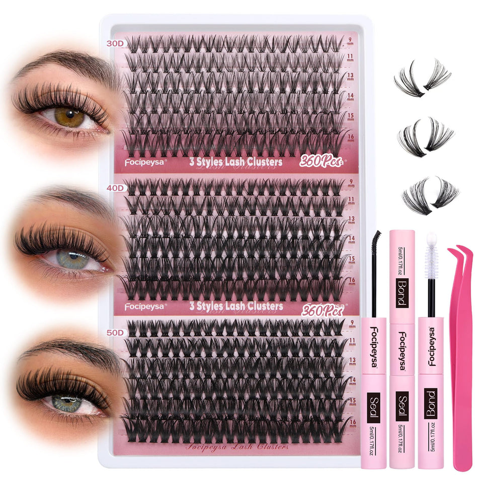Focipeysa wispy lash clusters close-up show natural look for at-home extensions.