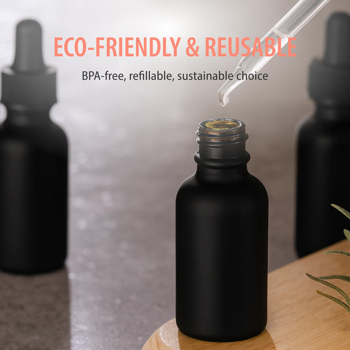 Focus Nutrition reusable glass bottles ideal for DIY essential oil blends.
