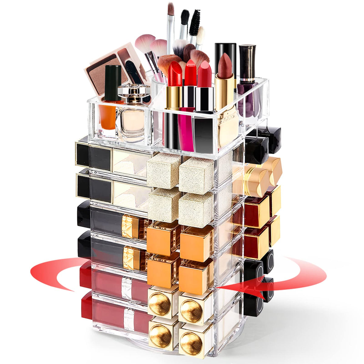 FODIENS acrylic lipstick tower with 360-degree rotation for quick access.