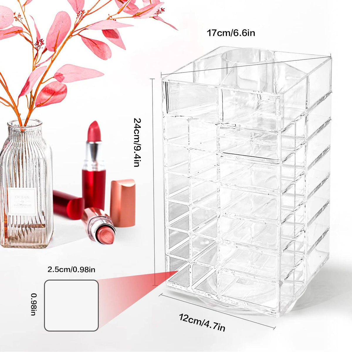 FODIENS spinning lipgloss storage stand rotates smoothly for easy reach.