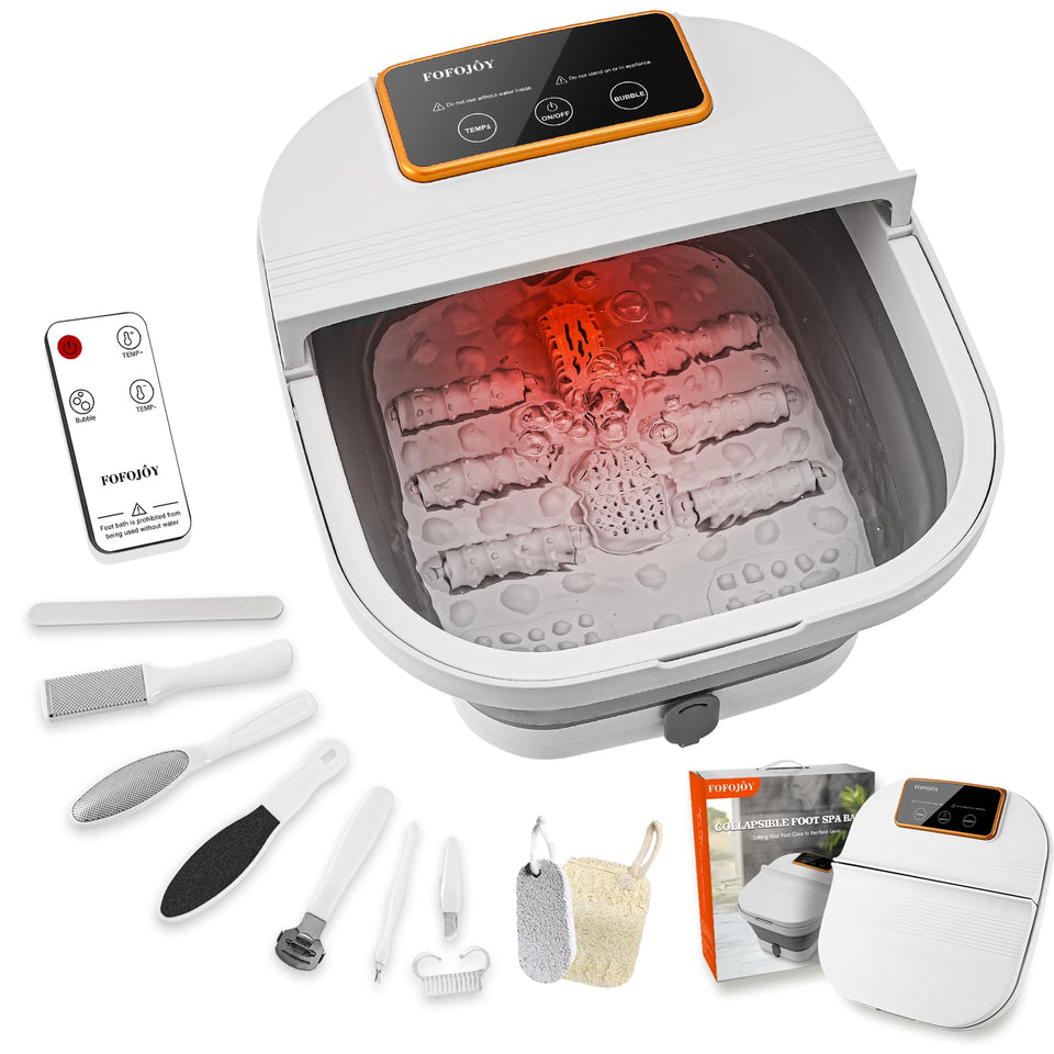 FOFOJÔY collapsible foot spa with heat and remote for convenient at-home care.