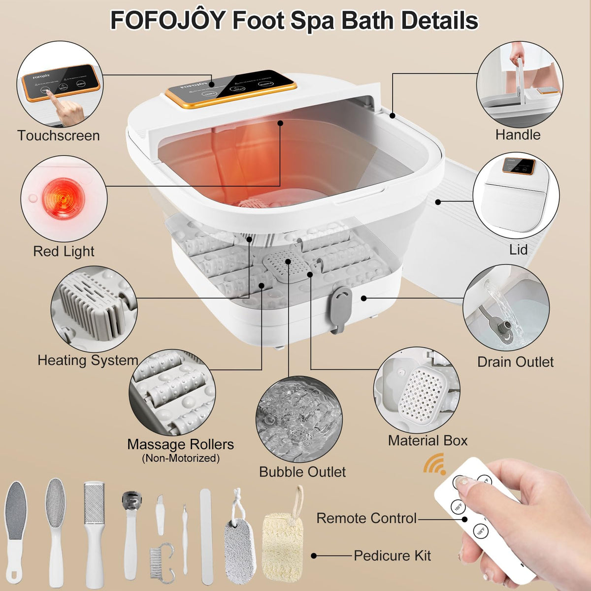 FOFOJÔY foot spa remote control and screen for easy temperature adjustments.