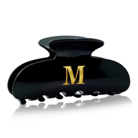 Fohufo black initial hair clip with monogram for a stylish personalized touch.