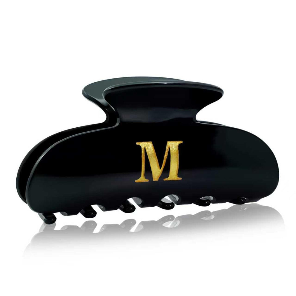 Fohufo black initial hair clip with monogram for a stylish personalized touch.
