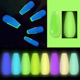 Fokostar glow-in-the-dark polygel nails illuminate nails for playful impact.