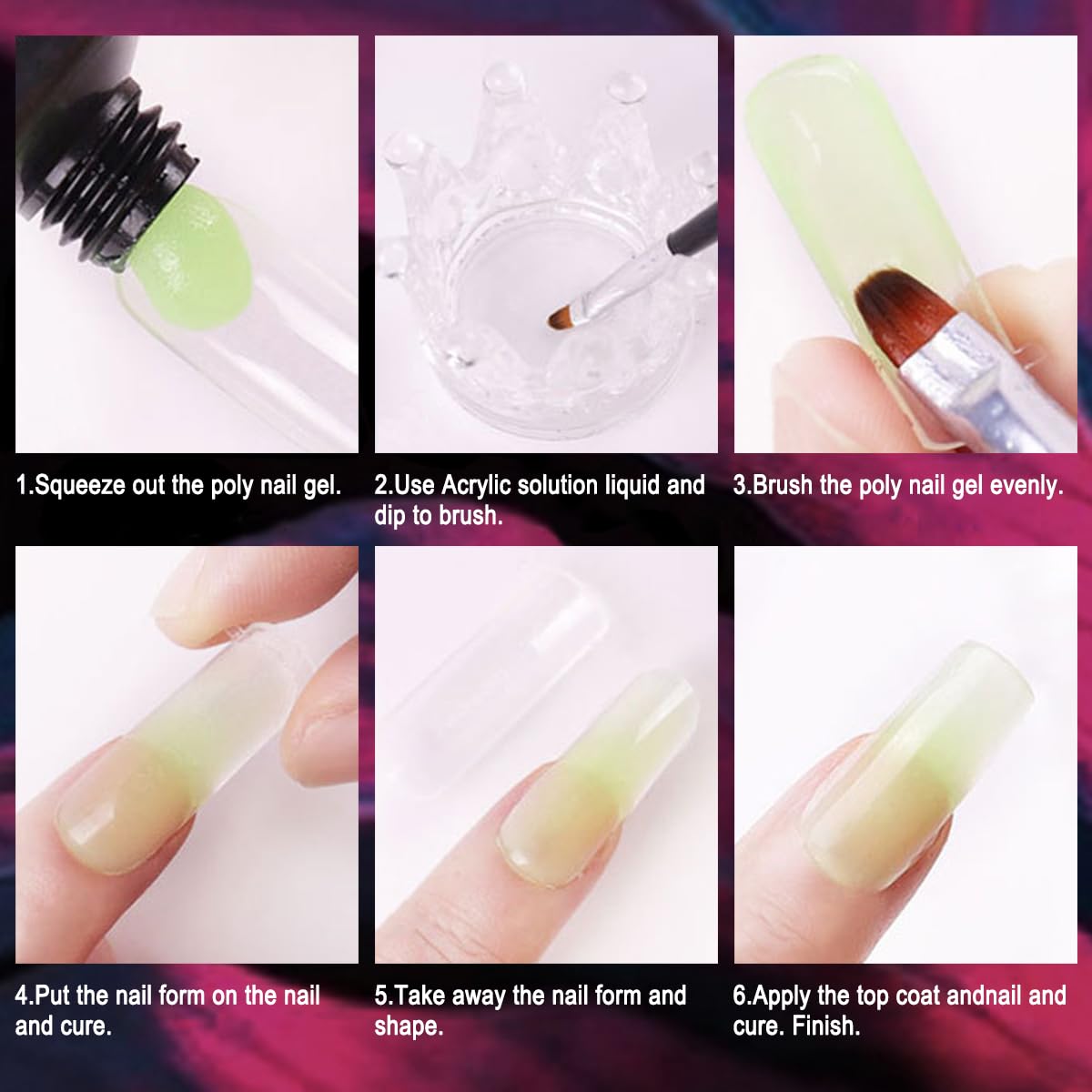 Fokostar polygel nails show UV lamp curing for fast, strong set.