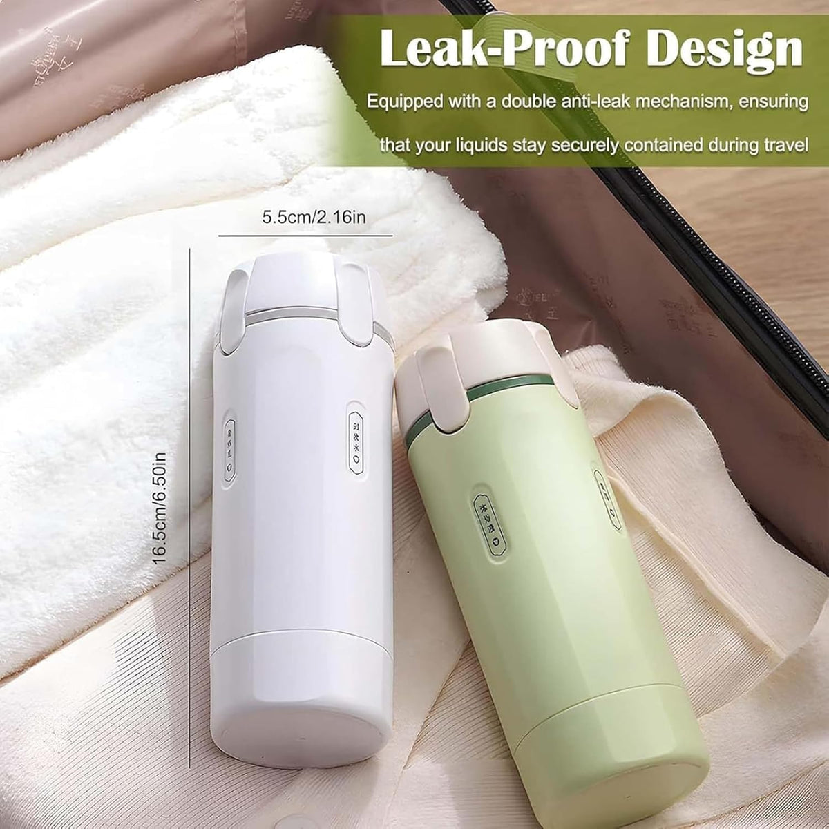 FOLALIFE 4-in-1 travel dispenser compartments show organized 4x30ml containers for shampoo and lotion.