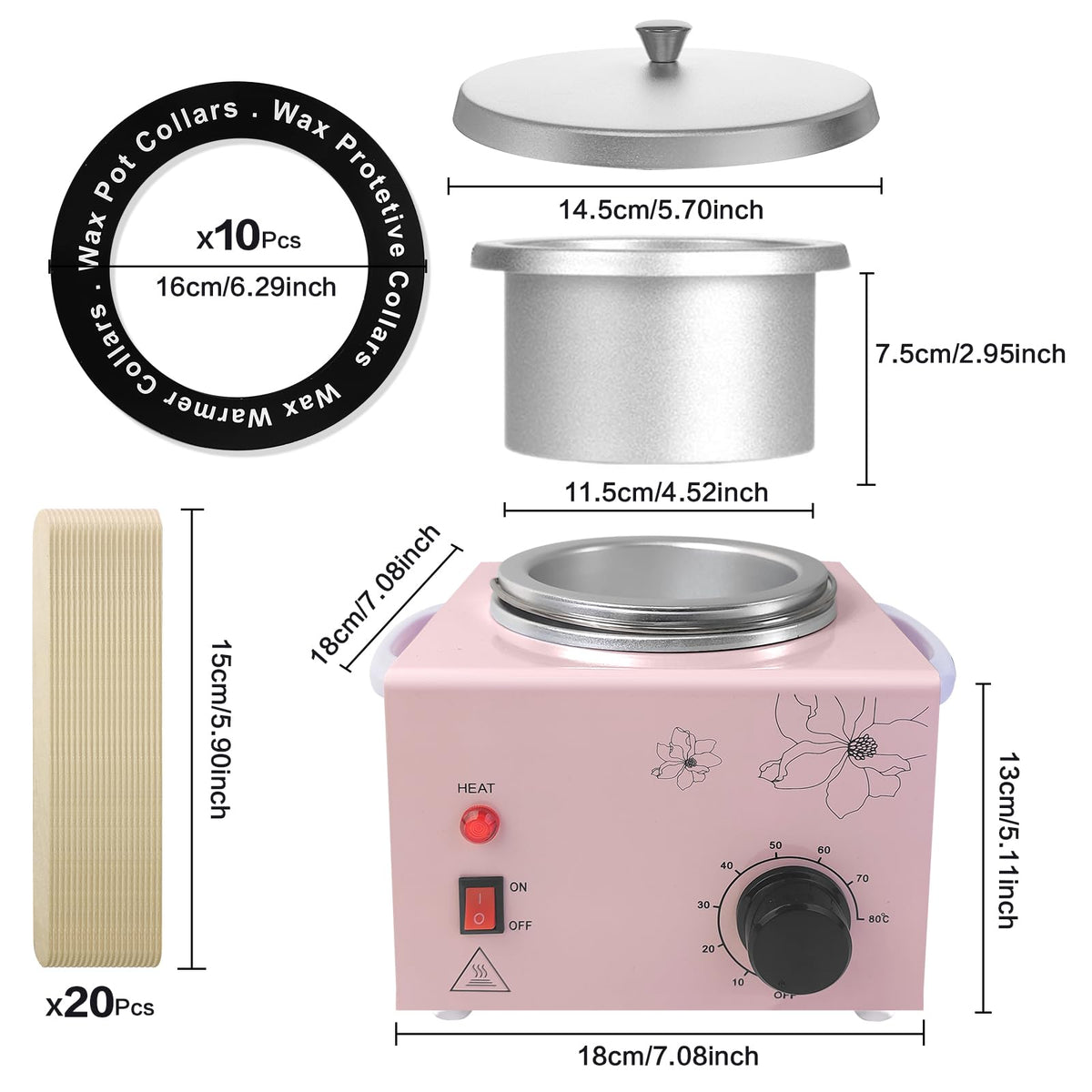 Kit includes 20 sticks and 10 rings for clean application during waxing.