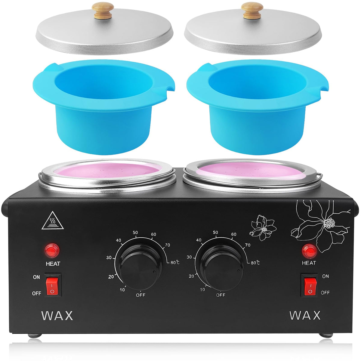 Folconroad wax warmer front view with dual pots for at-home hair removal