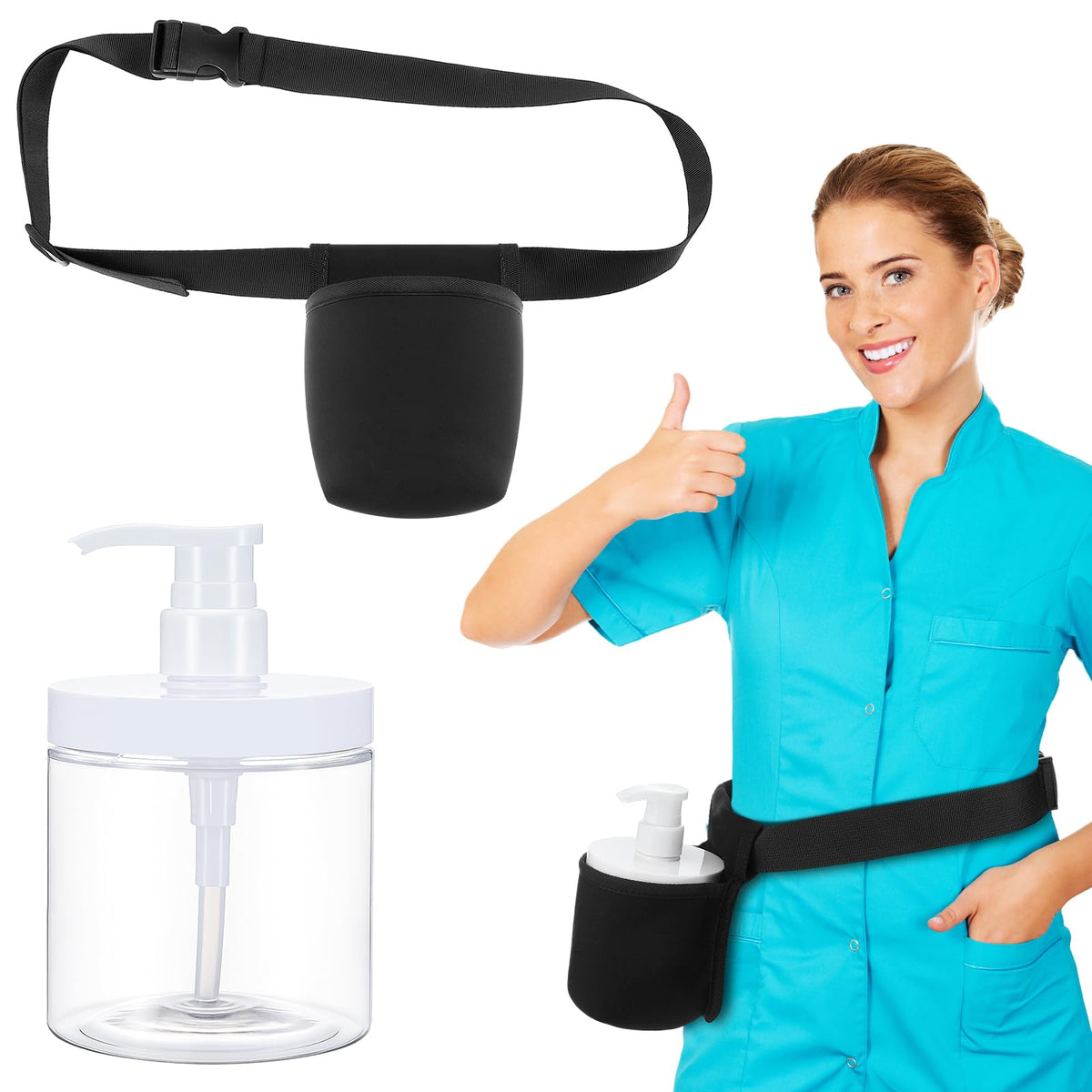 FoldTier 16 oz pump bottle with massage holster for travel and organization