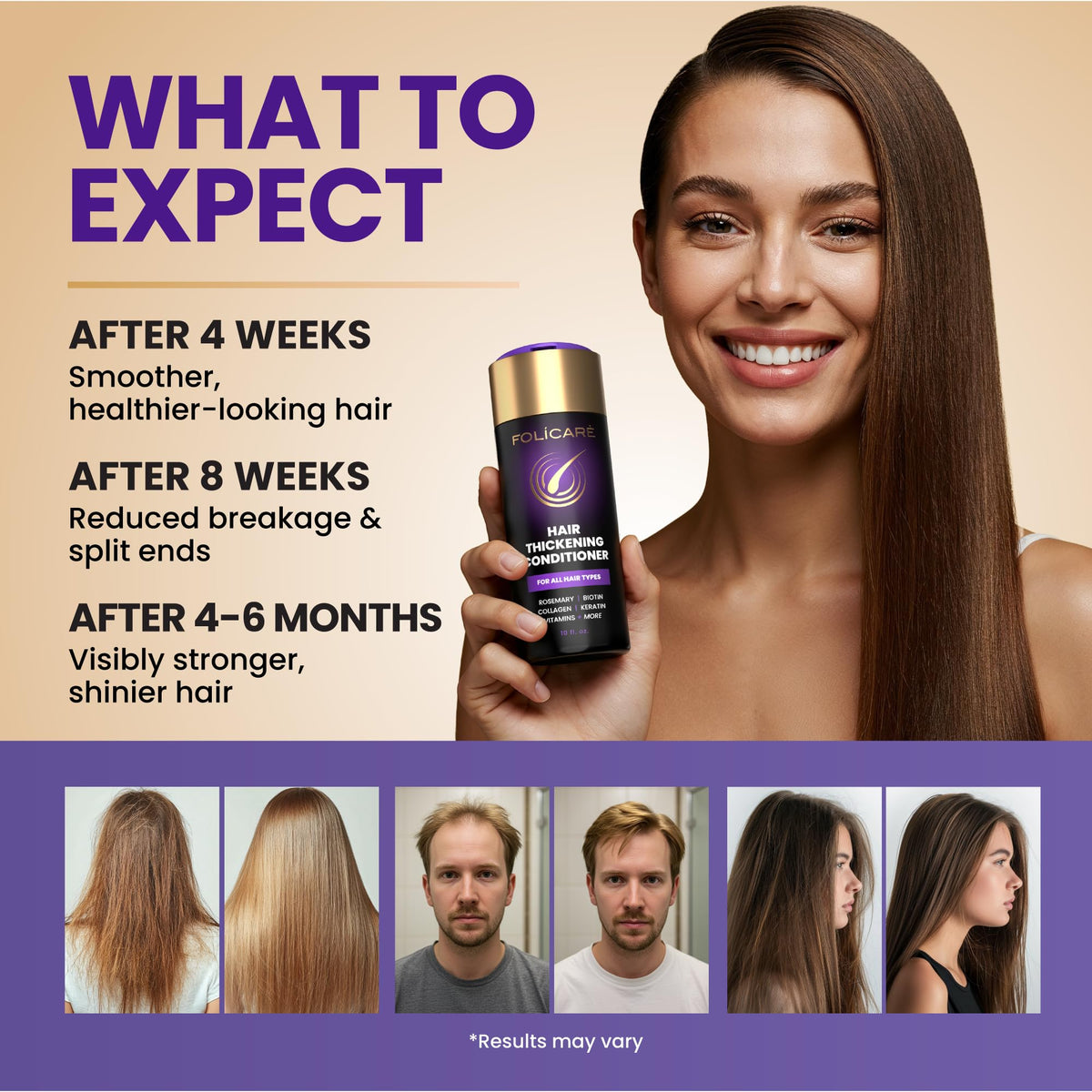 Color-treated hair protected by FOLICARE's gentle formula in natural light.